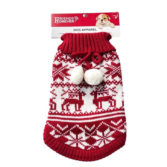 Friends Forever Snowflakes and Reindeer Pet Sweater Red White Size XSmall - Picture 8 of 8